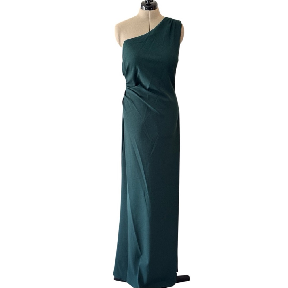 Sachin + Babi Cece Green Asymmetrical Ruched One Shoulder Gown Sz 12 NWT